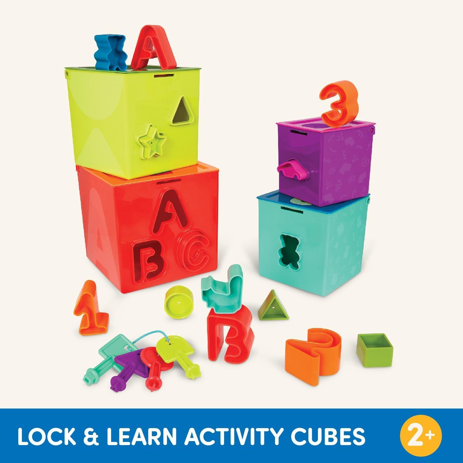 imageBattat Cubes dactivit Lock ampamp Learn Botes de tri et dempilage Cubes de Jeu embotables pour ToutPetits Cls de dextrit avec Code Couleur Chiffres Lettres et Formes 2 Ans et
