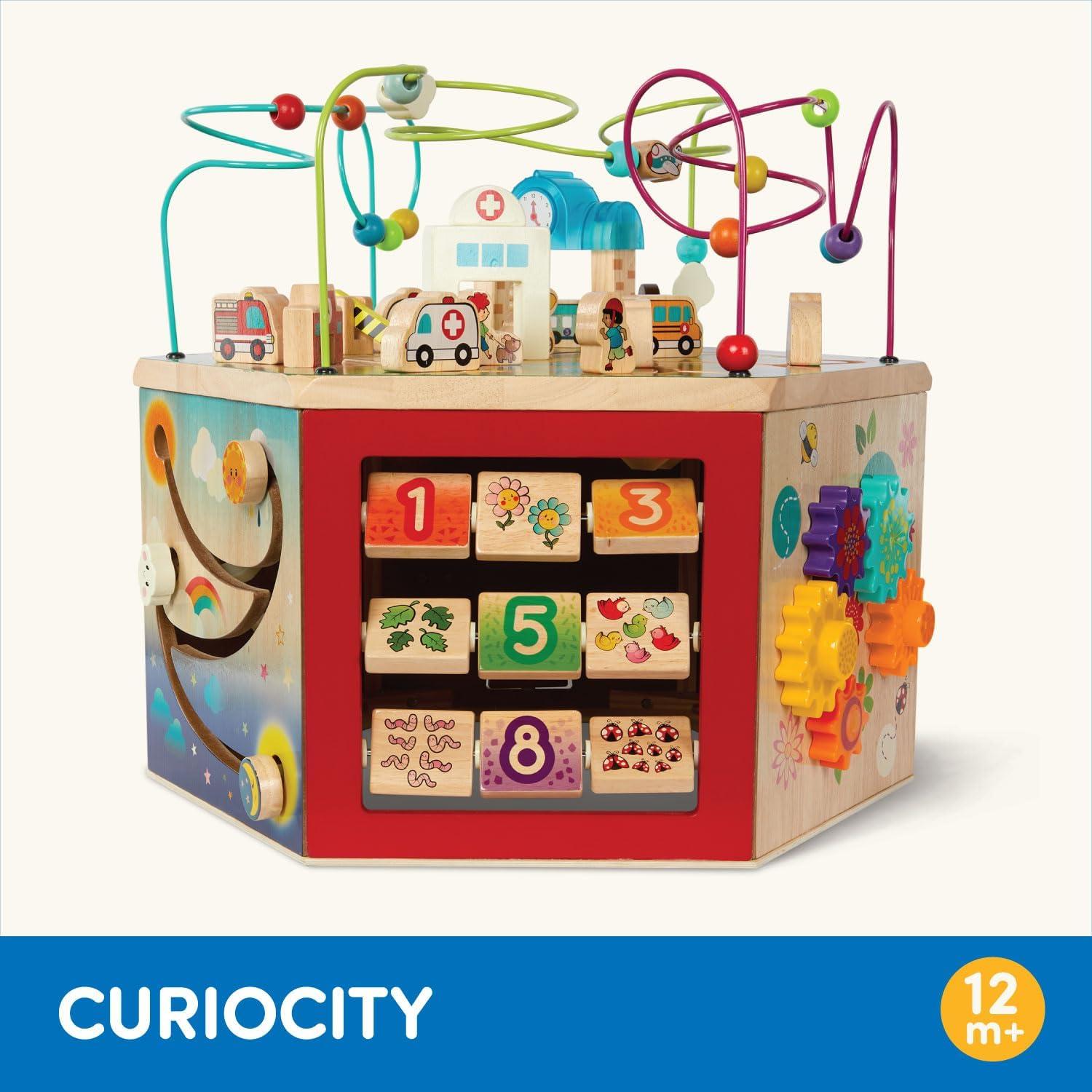 imageBattat CurioCity Cube dactivit en bois Centre dactivits sur le thme de la ville Jouet ducatif Jouet en bois pour toutpetits et enfants 12 mois et Simple