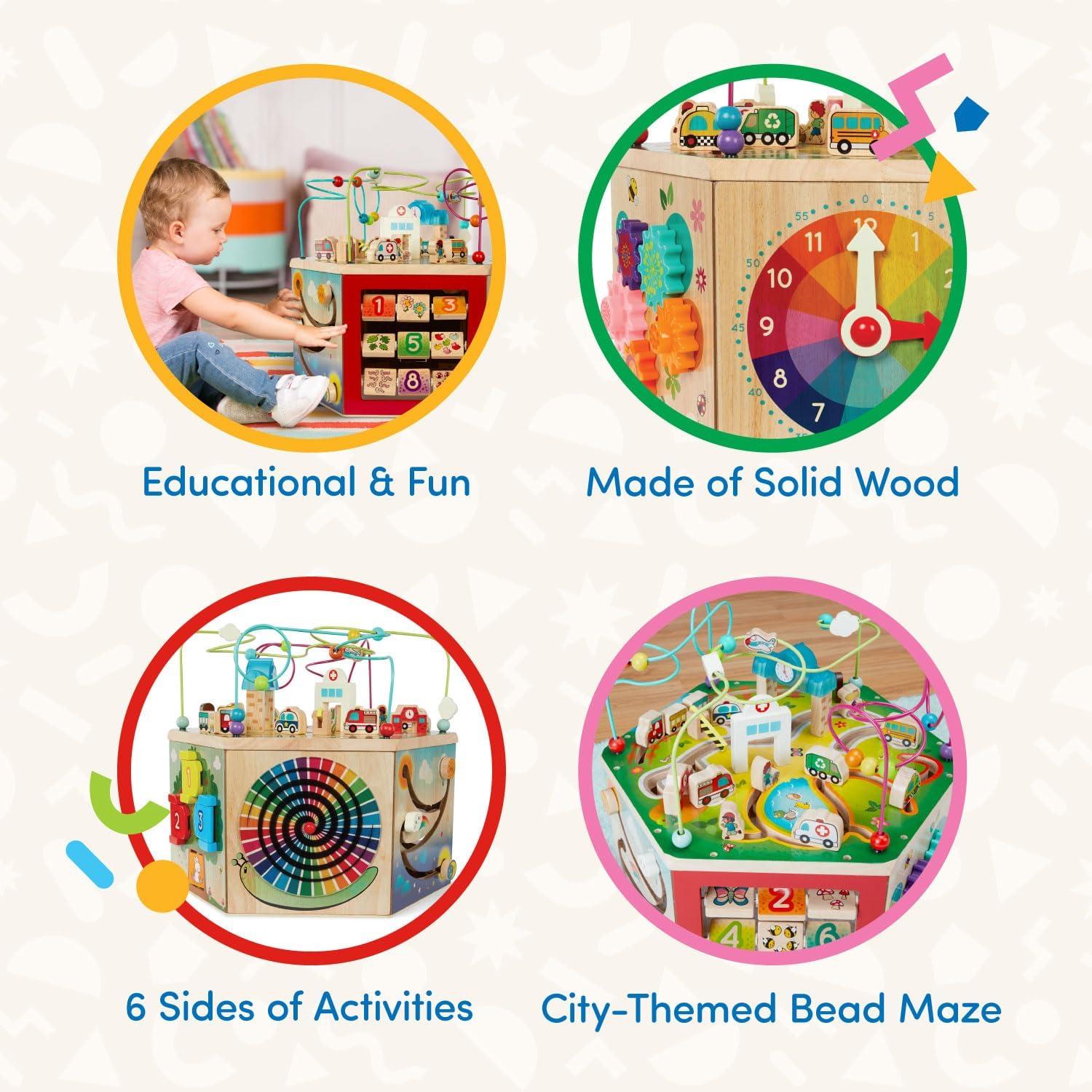 imageBattat CurioCity Cube dactivit en bois Centre dactivits sur le thme de la ville Jouet ducatif Jouet en bois pour toutpetits et enfants 12 mois et Simple