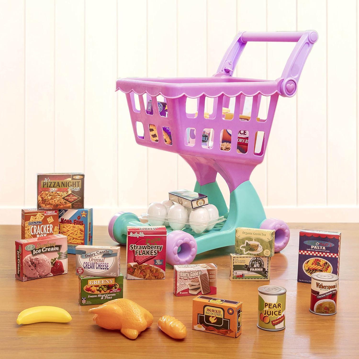 imageBattat Journe de shopping Chariot dpicerie Chariot de supermarch et nourriture pour enfants Aliments pour jouets Jouet de cuisine pour toutpetits et enfants Jouet dveil 2 ans et