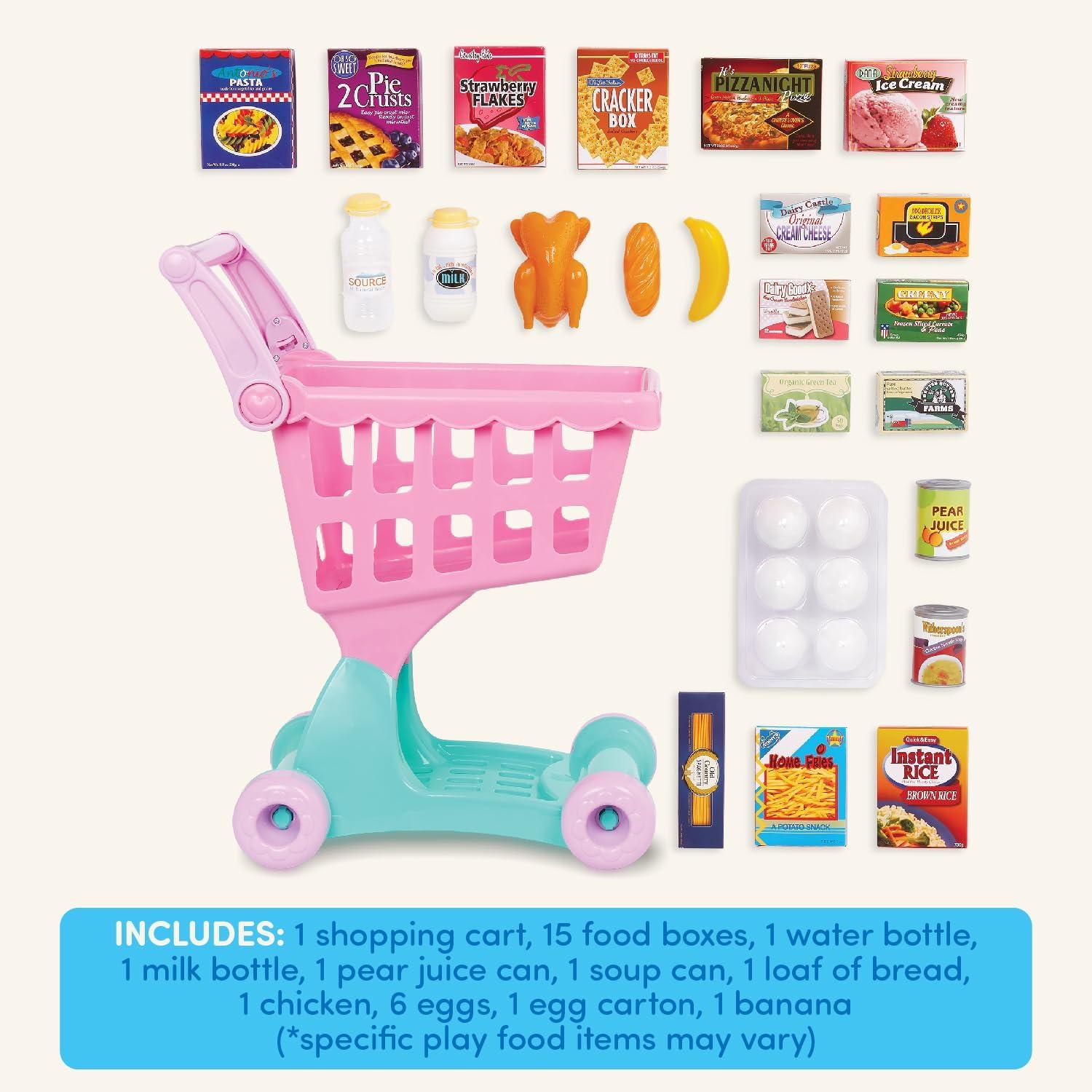 imageBattat Journe de shopping Chariot dpicerie Chariot de supermarch et nourriture pour enfants Aliments pour jouets Jouet de cuisine pour toutpetits et enfants Jouet dveil 2 ans et