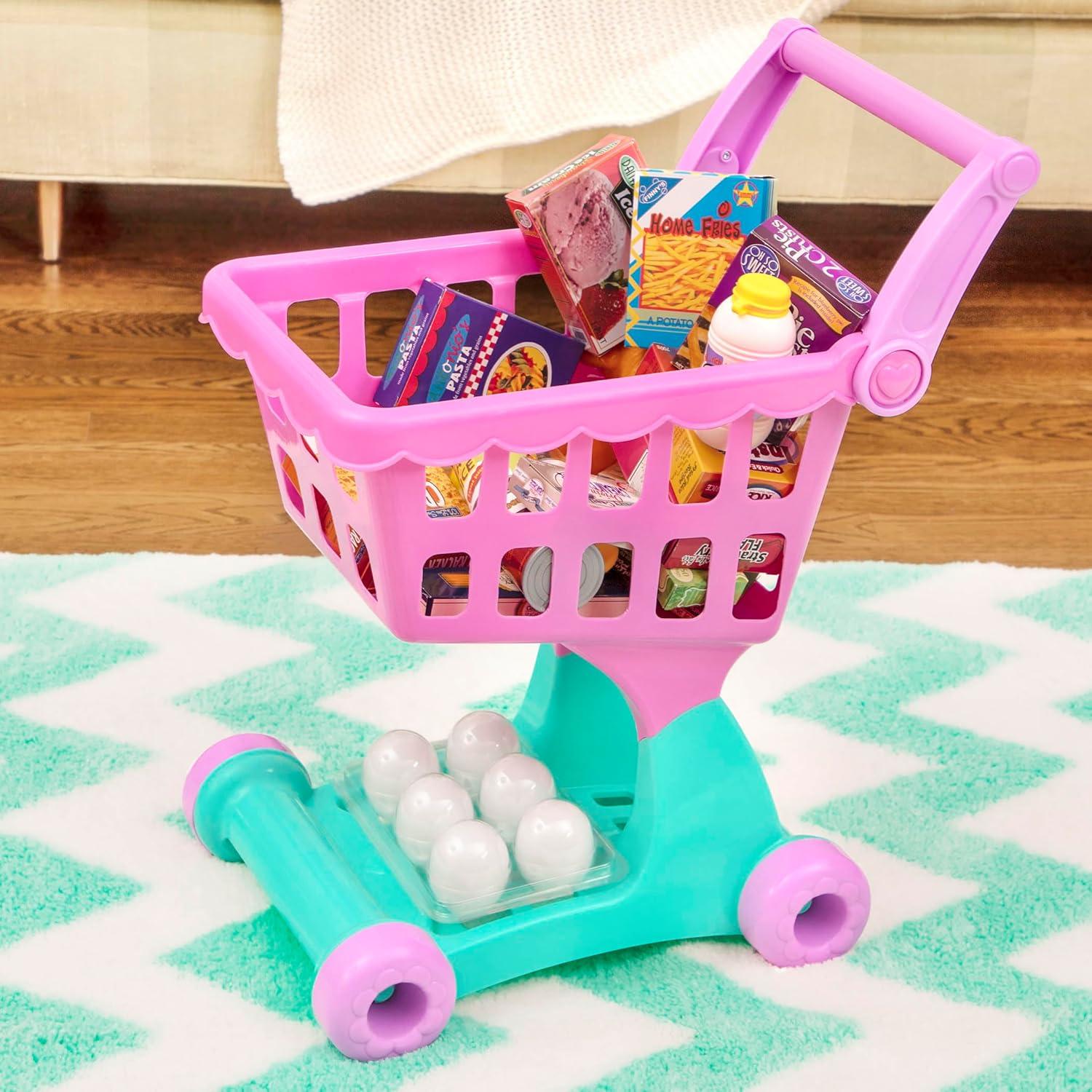 imageBattat Journe de shopping et ensemble dustensiles de cuisine Chariot de supermarch et picerie pour enfants Aliments pour jouets Jouer la cuisine Jouer faire semblant 3 ans et Ensemble chariot picerie 50 pices