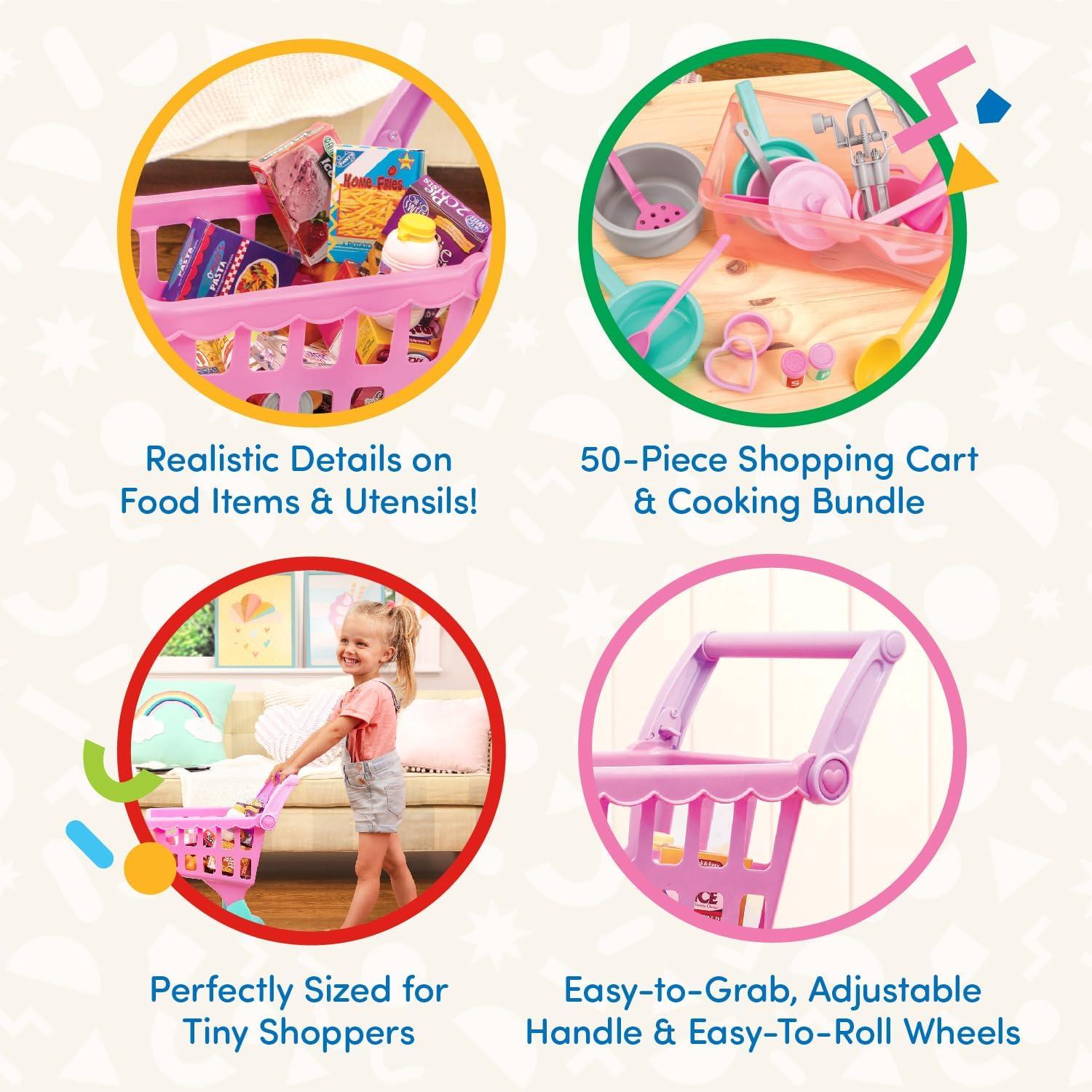 imageBattat Journe de shopping et ensemble dustensiles de cuisine Chariot de supermarch et picerie pour enfants Aliments pour jouets Jouer la cuisine Jouer faire semblant 3 ans et Ensemble chariot picerie 50 pices