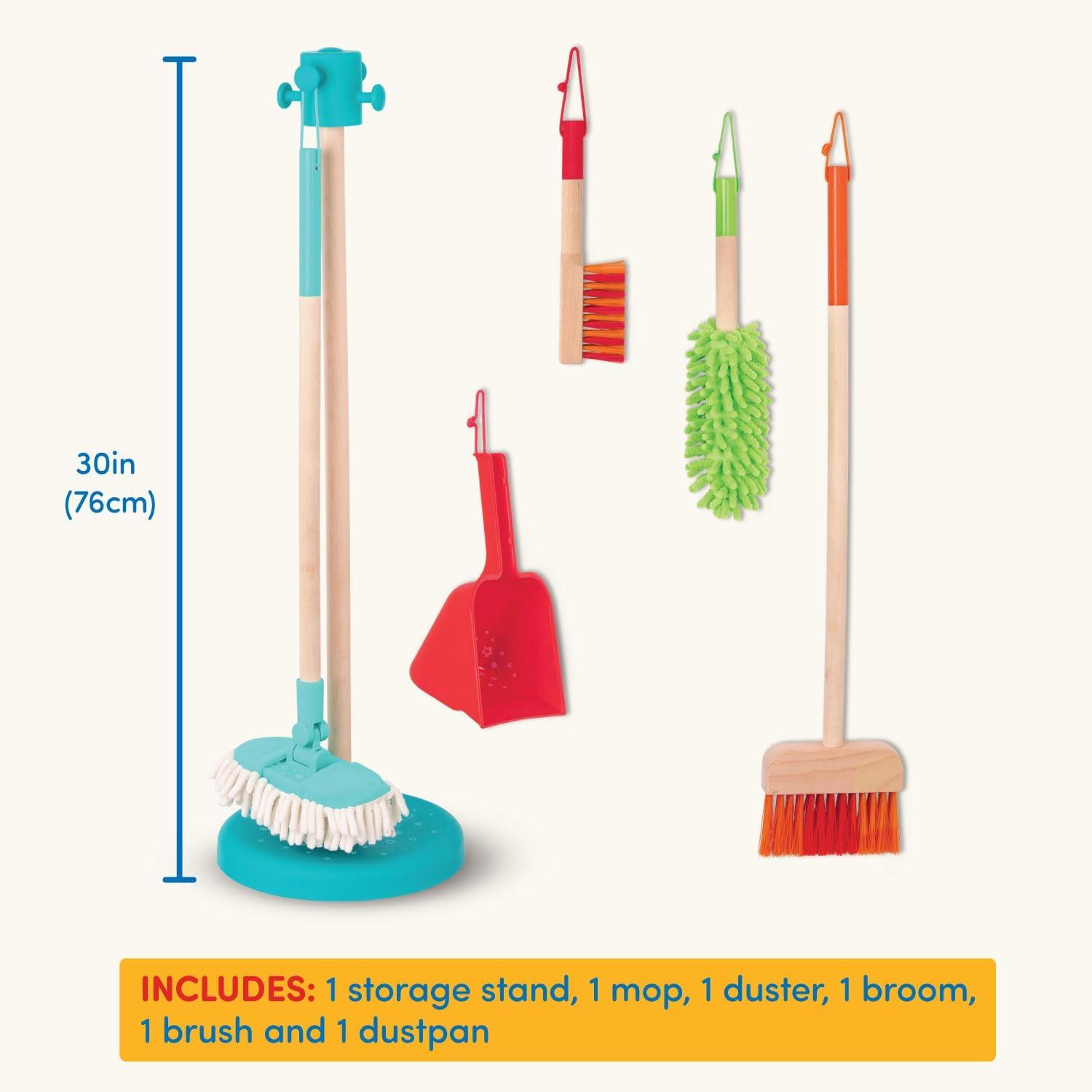 imageBattat Sweep n Clean Kit de Jeu Nettoyage pour Enfants Jouets de Nettoyage pour Les Enfants Balai serpillire Brosse Pelle poussire plumeau 2 Ans PlusEnsemble de nettoyage en bois