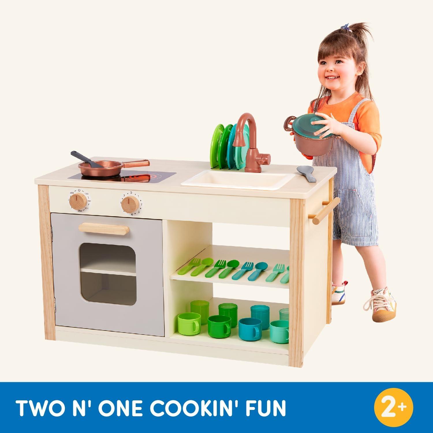 imageBattat Two n One Cookin Fun Jouet Cuisine et march Taille adapte aux ToutPetits Menu et Cadrans de Four en Tableau Noir 25 Accessoires de Cuisine Jouets 2 Ans et