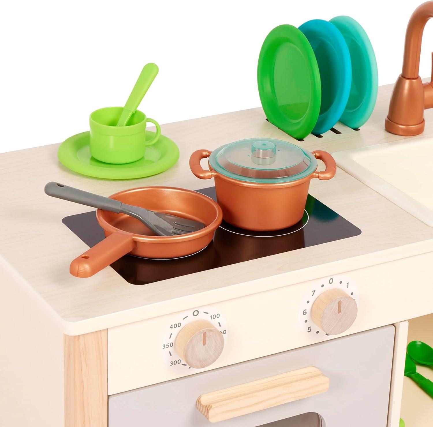 imageBattat Two n One Cookin Fun Jouet Cuisine et march Taille adapte aux ToutPetits Menu et Cadrans de Four en Tableau Noir 25 Accessoires de Cuisine Jouets 2 Ans et