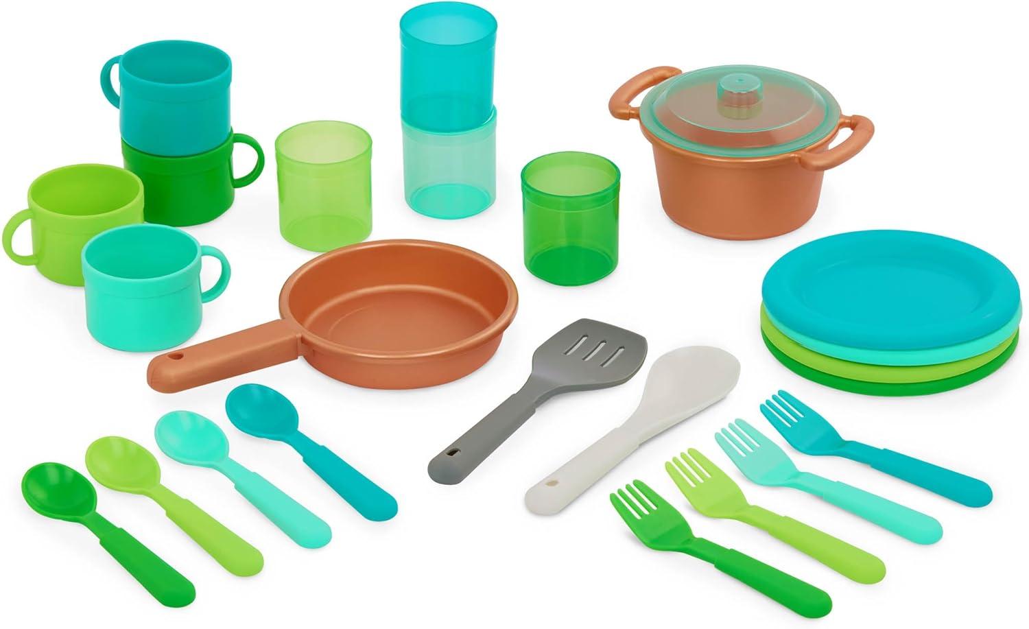imageBattat Two n One Cookin Fun Jouet Cuisine et march Taille adapte aux ToutPetits Menu et Cadrans de Four en Tableau Noir 25 Accessoires de Cuisine Jouets 2 Ans et
