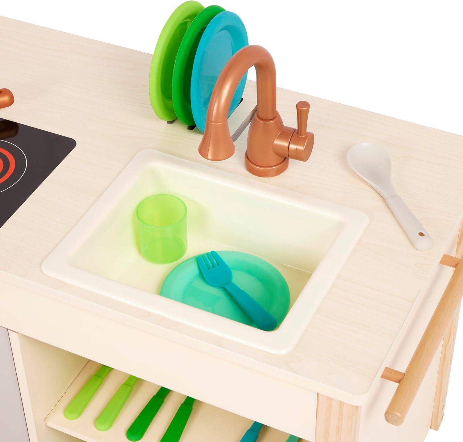 imageBattat Two n One Cookin Fun Jouet Cuisine et march Taille adapte aux ToutPetits Menu et Cadrans de Four en Tableau Noir 25 Accessoires de Cuisine Jouets 2 Ans et