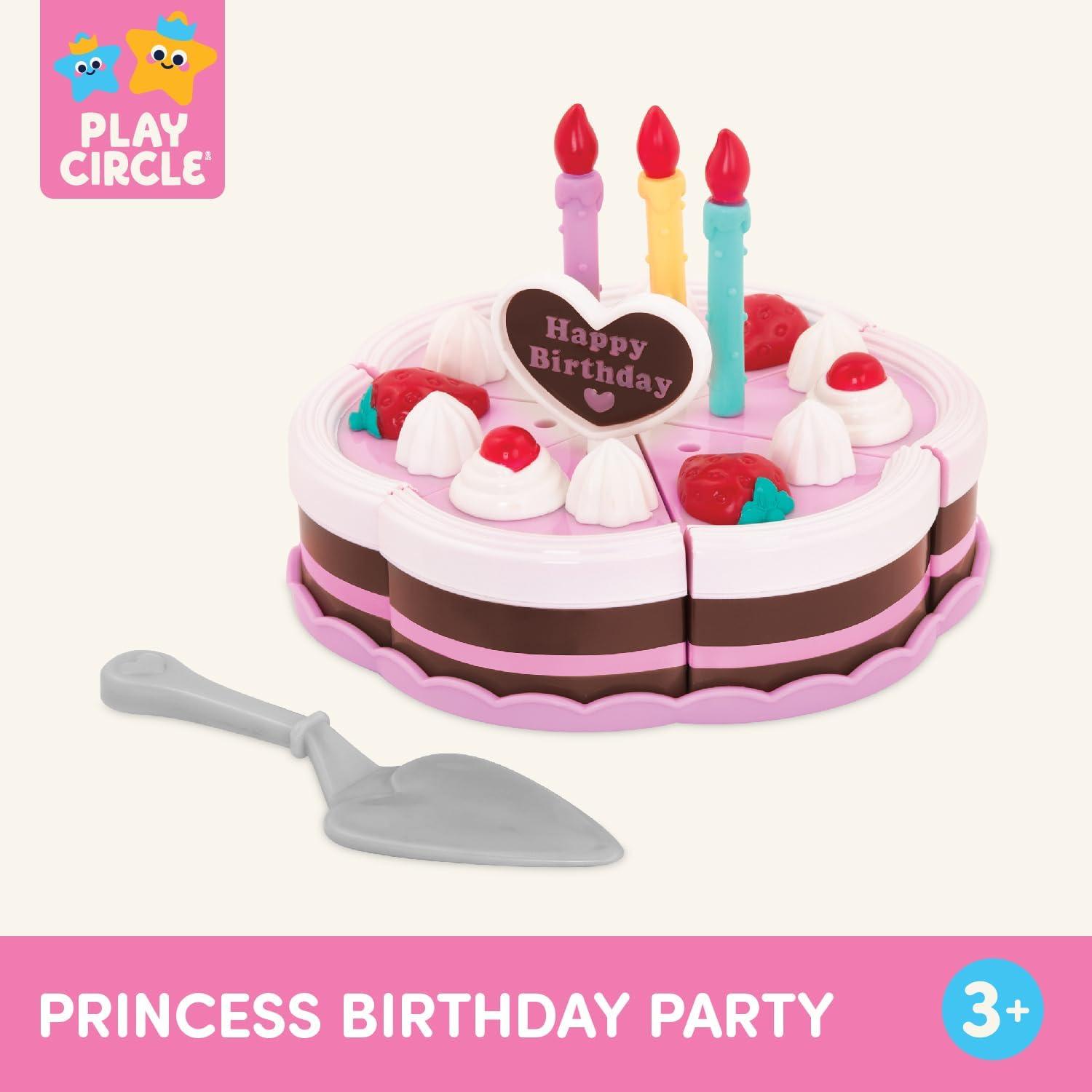 imageBattat Play Circle by Ensemble de fte danniversaire Princesse diadme de Princesse Bougies Assiettes fourchettes et gteau au Chocolat Garni de Fraises Jouets Alimentaires pour Enfants Ensemble de fte danniversaire 24 pices