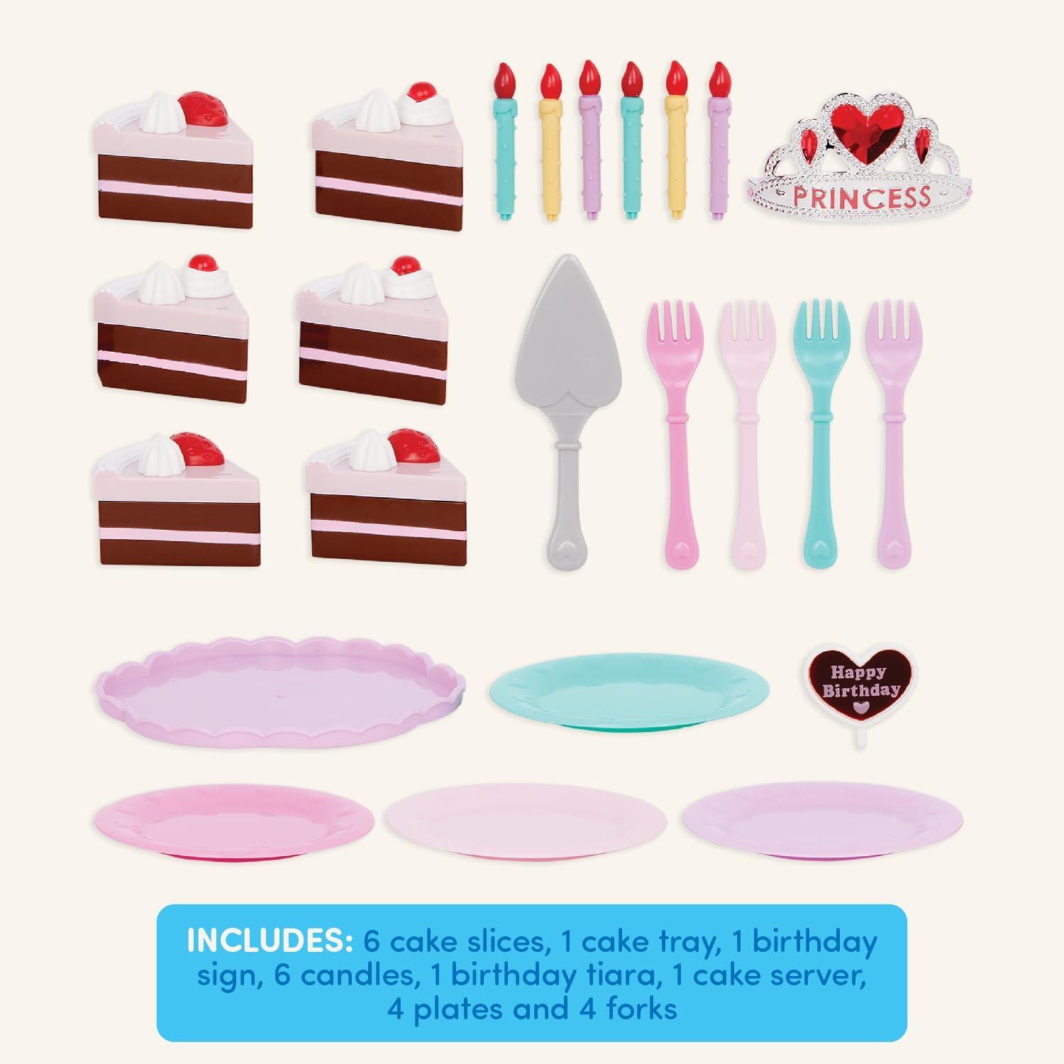 imageBattat Play Circle by Ensemble de fte danniversaire Princesse diadme de Princesse Bougies Assiettes fourchettes et gteau au Chocolat Garni de Fraises Jouets Alimentaires pour Enfants Ensemble de fte danniversaire 24 pices