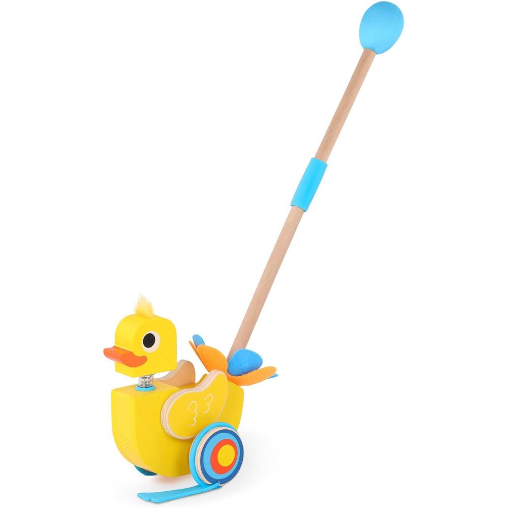 imageBattat Canard Quack ampamp Go Jouet de pousse dandiner Canard en Bois Marches et Volets Sons ridicules et tte de Bobble 12 Mois et Canard dandinant