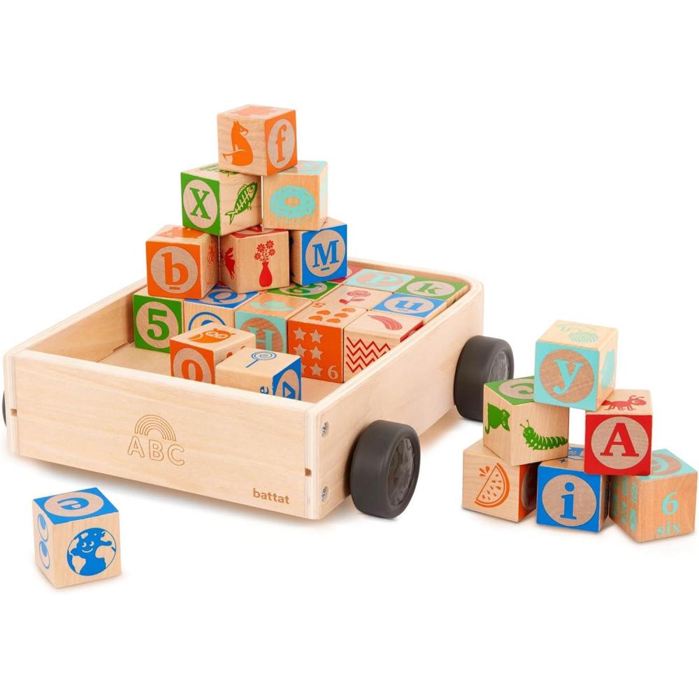 imageBattat Chariot en Bois Blocs ABC Blocs pour bbs avec Chariot Jouet en Bois Jouet ducatif 18 Mois et