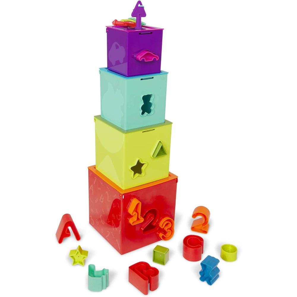 imageBattat Cubes dactivit Lock ampamp Learn Botes de tri et dempilage Cubes de Jeu embotables pour ToutPetits Cls de dextrit avec Code Couleur Chiffres Lettres et Formes 2 Ans et
