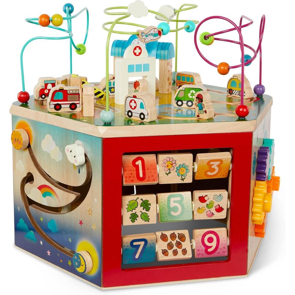imageBattat CurioCity Cube dactivit en bois Centre dactivits sur le thme de la ville Jouet ducatif Jouet en bois pour toutpetits et enfants 12 mois et Simple