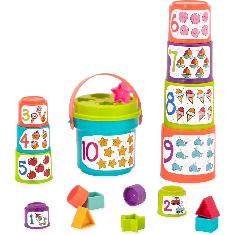 imageBattat  Trier et empiler  Trieur  embotement  Jeu de seaux empilables 19 pices  10 tasses et 8 formes  Jouet ducatif et de dextrit  18 mois et Seaux de tri