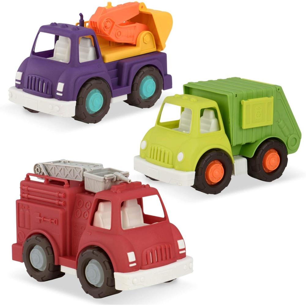 imageWonder Wheels by Battat VE1039C1Z Ensemble de 3 Camions Jouets  Benne  Remorque  Btonnire  Multicolore  Ds 12 moisPompiers  recyclage  camionspelles