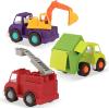 Wonder Wheels by Battat VE1039C1Z Ensemble de 3 Camions Jouets : Benne – Remorque – Bétonnière – Multicolore – Dès 12 mois(Pompiers  recyclage  camions-pelles)