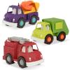 Wonder Wheels by Battat VE1039C1Z Ensemble de 3 Camions Jouets : Benne – Remorque – Bétonnière – Multicolore – Dès 12 mois(Pompiers  recyclage  camions-pelles)