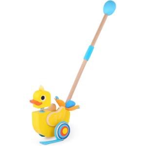Battat – Canard Quack & Go – Jouet de poussée à dandiner – Canard en Bois – Marches et Volets – Sons ridicules et tête de Bobble – 12 Mois et +(Canard dandinant)