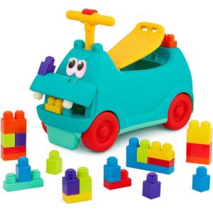 Battat – Hippopotame à chevaucher avec des Blocs – Scooter STIM – 26 Briques de Construction – Lumières et Sons – Siège de Rangement – 12 Mois et +
