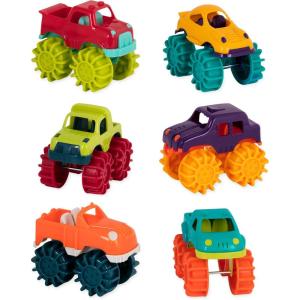 Battat – Mini Monster Trucks – Voitures-Jouets – Lot de 6 et Sac de Rangement – Camions colorés pour Tout-Petits – Facile à Nettoyer – 2 Ans et +