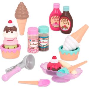 Battat Play Circle by, Ensemble de fête d&rsquo;anniversaire Princesse, diadème de Princesse, Bougies, Assiettes, fourchettes et gâteau au Chocolat Garni de Fraises, Jouets Alimentaires pour Enfants à(Salon de crème glacée – 21 pièces)