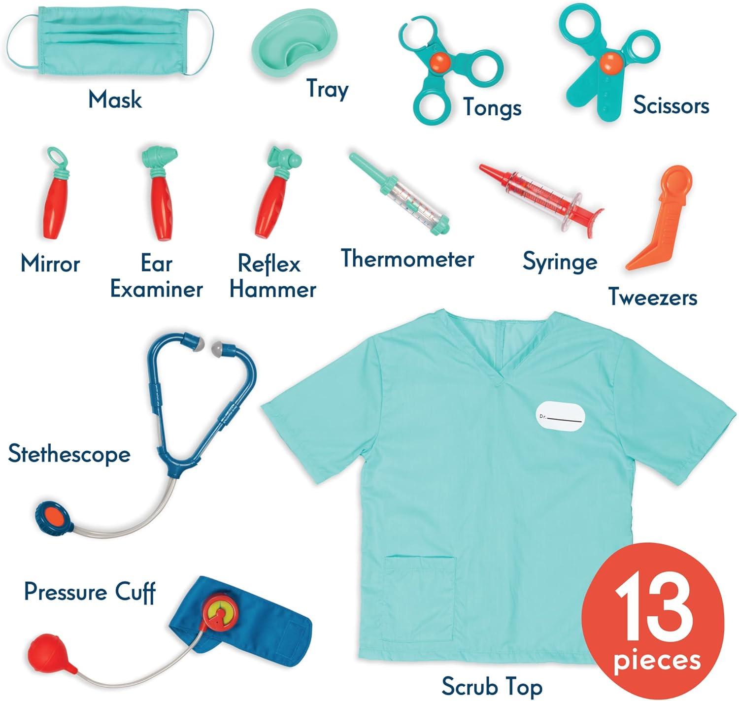imageBattat Kit du petit docteur Kit de mdecin pour enfants Jeu de docteur avec costume pour enfants 11 Outils mdicaux avec masque et gant de toilette 3 ans et