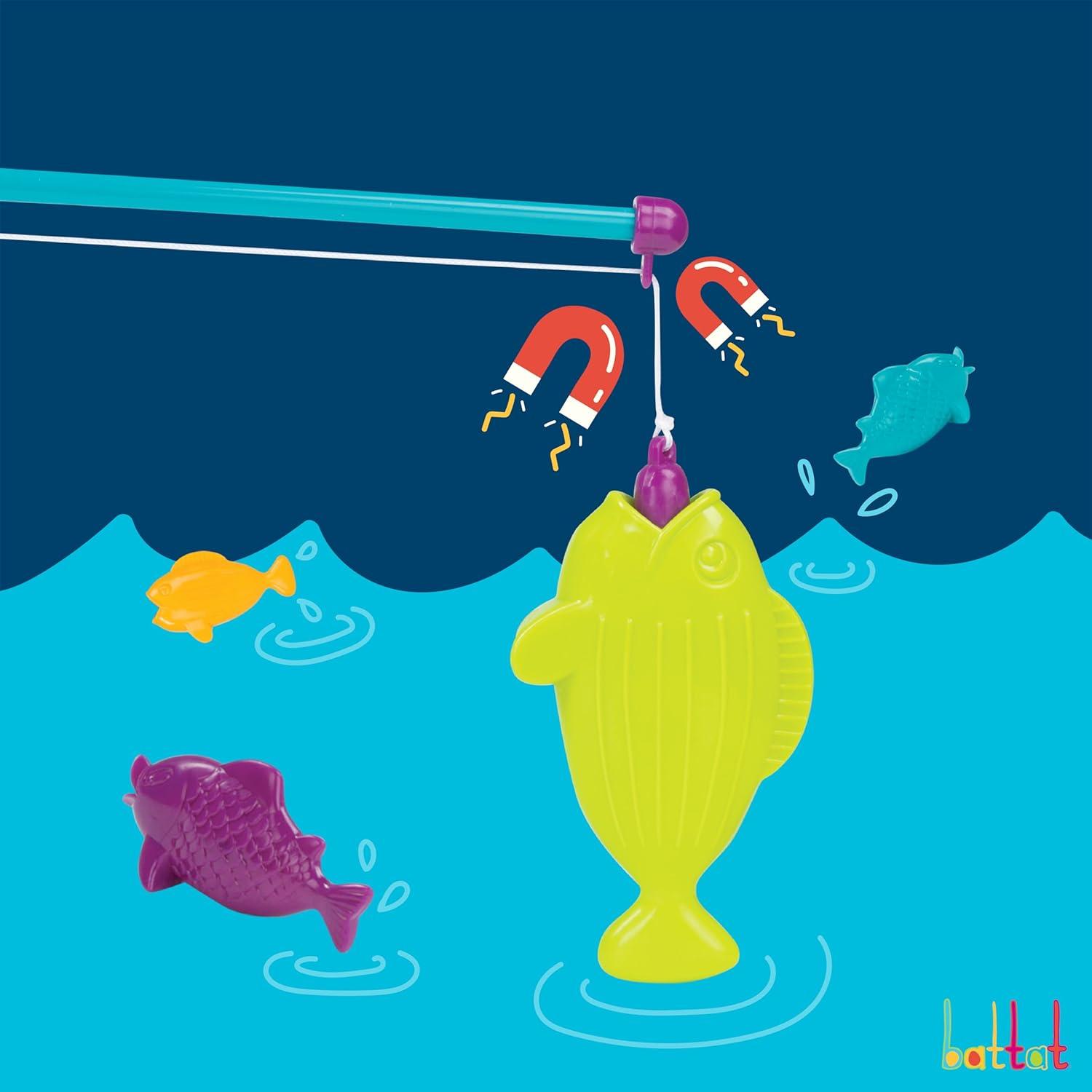 imageBattat Ensemble de pche magntique Jouer Rod ampamp Reel Leurre magntique Enroulable 2 Cannes pche et 4 Poissons colors Jouet de Plage et deau 3 Ans et Ensemble de pche magntique
