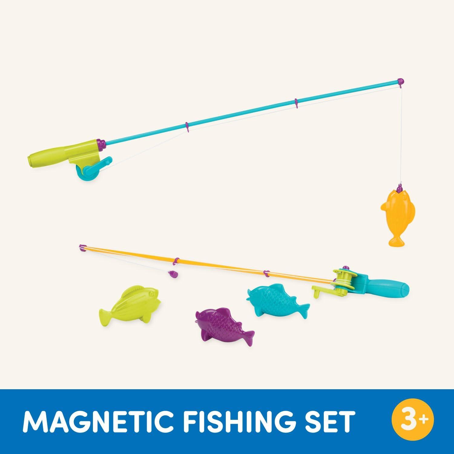imageBattat Ensemble de pche magntique Jouer Rod ampamp Reel Leurre magntique Enroulable 2 Cannes pche et 4 Poissons colors Jouet de Plage et deau 3 Ans et Ensemble de pche magntique