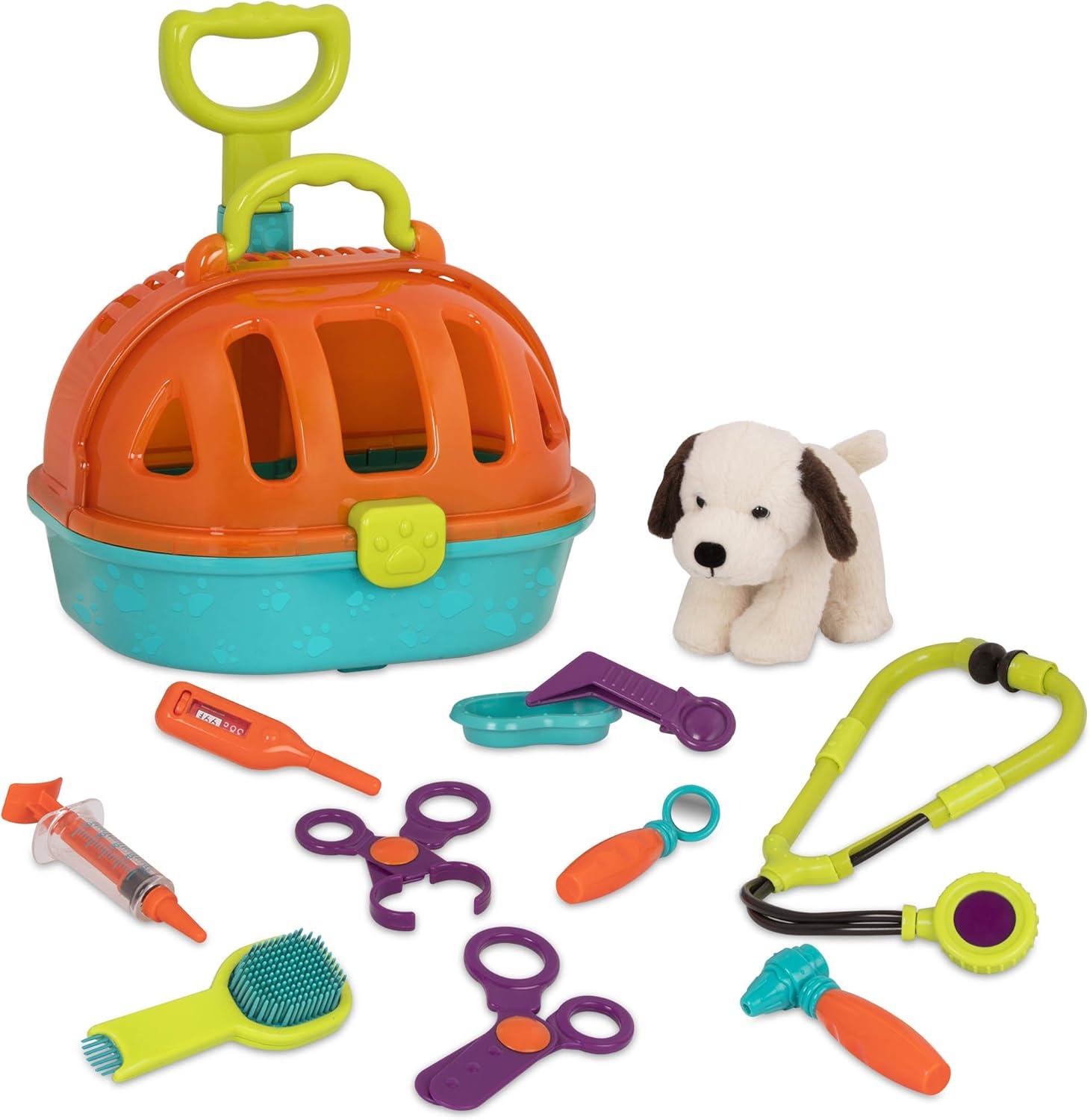 imageBattat Pup ampamp Go Vet Carrier Portebb roulettes Jouet en Peluche pour Chien Jeu de lhpital pour Animaux Kit vtrinaire pour ToutPetits et Enfants 2 Ans et