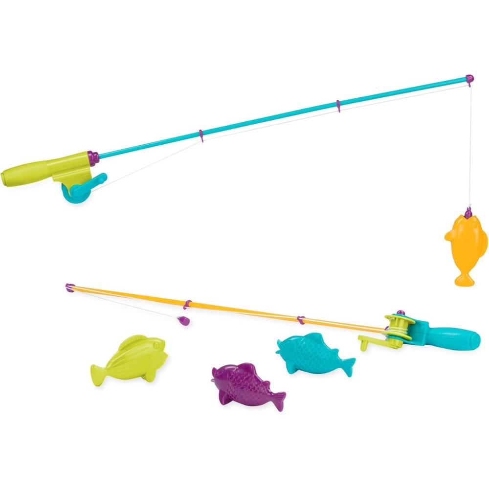 imageBattat Ensemble de pche magntique Jouer Rod ampamp Reel Leurre magntique Enroulable 2 Cannes pche et 4 Poissons colors Jouet de Plage et deau 3 Ans et Ensemble de pche magntique