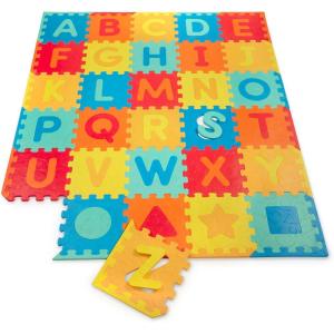 Battat – Tapis de jeu ABC en mousse – tapis d&rsquo;éveil alphabétique en mousse à emboîtement – lettres chiffres couleurs non toxique adapté aux enfants – Développement des enfants